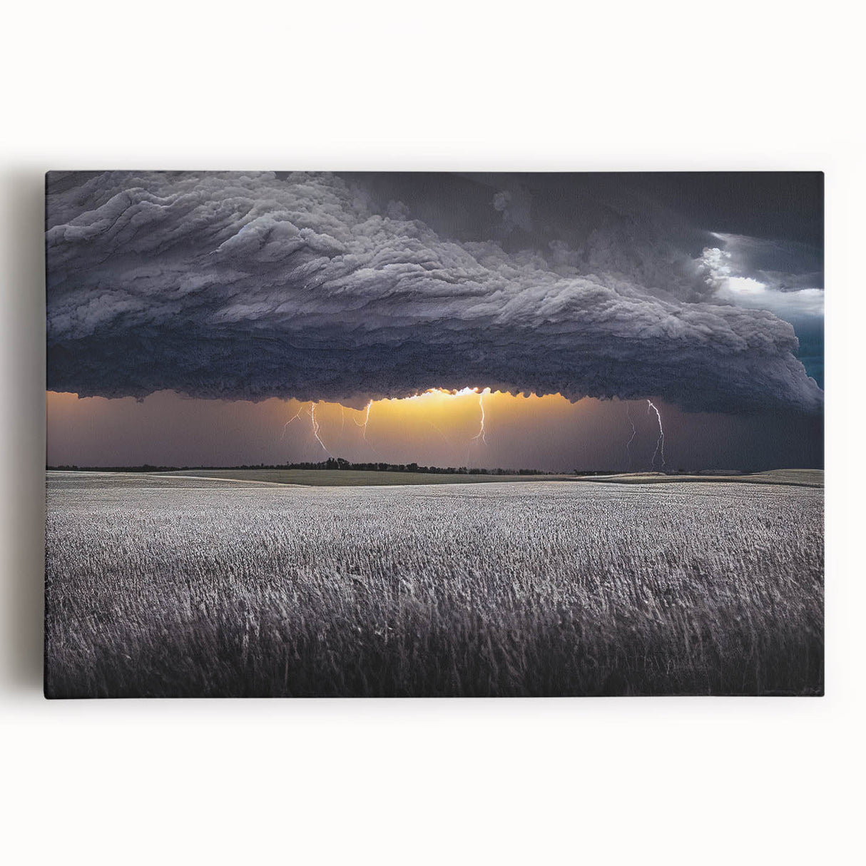 Black and white photograph of the Palouse region on stretched canvas, suitable for kitchen wall art.