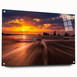 Acrylic print of Seattle skyline in muted gray and blue tones, suitable for bedroom or dining room decor.