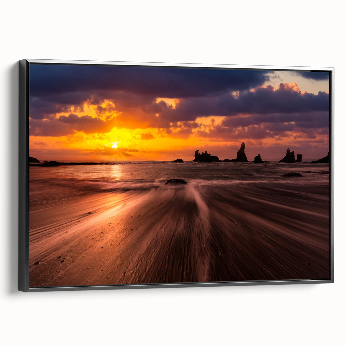 Black and white wall art featuring a vintage poster-style landscape of Seattle on framed canvas, suitable for bedroom decor.