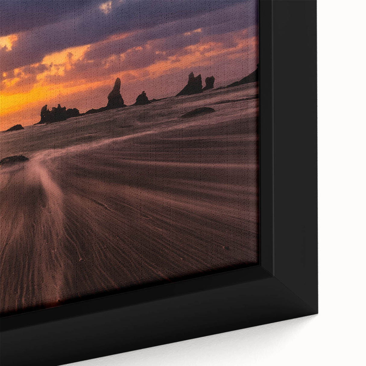 Extra large framed canvas of a textured Seattle skyline in black with colorful art accents, ideal for living room decor.
