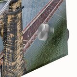 Large abstract wall art depicting West Virginia scenery in muted green and blue tones, acrylic glass print.