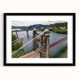 Colorful abstract art print of West Virginia scenery on a textured, extra-large canvas, framed in black.