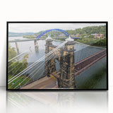 Large abstract wall art depicting a West Virginia landscape in muted earth tones, framed in black acrylic.