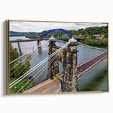 Framed canvas depicting a vintage-style West Virginia landscape in muted earth tones, ideal for bedroom wall art.