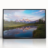 Large abstract wall art of the Grand Tetons in muted earth tones, framed in black acrylic, suitable for modern decor.