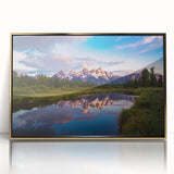 Large art print of the Grand Tetons in muted earth tones on a framed acrylic, suited for modern art wall decor.