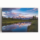 Black and white photo of the Grand Tetons on stretched canvas, ideal for kitchen wall art.