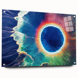 Acrylic print of Yellowstone scenery with vivid green and blue tones, ideal for dining room decor.