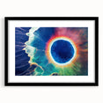 Abstract art print of Yellowstone scenery in vibrant colors on a large framed canvas, ideal for living room decor.