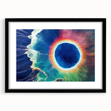Abstract art print of Yellowstone scenery in vibrant colors on a large framed canvas, ideal for living room decor.