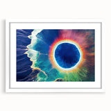 Abstract art print of Yellowstone scenery in muted earth tones on a white framed mat, ideal for dining room decor.