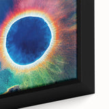 Extra large framed canvas featuring a textured depiction of Yellowstone scenery in black with vibrant color accents.