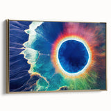 Framed canvas displaying a vintage-style landscape painting of Yellowstone, featuring muted earth tones.