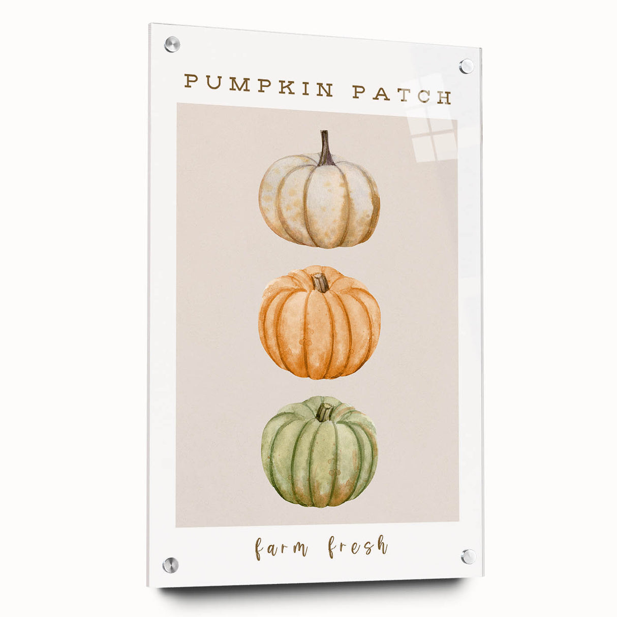 Large abstract wall art depicting fall seasons in warm orange and brown tones, acrylic print.