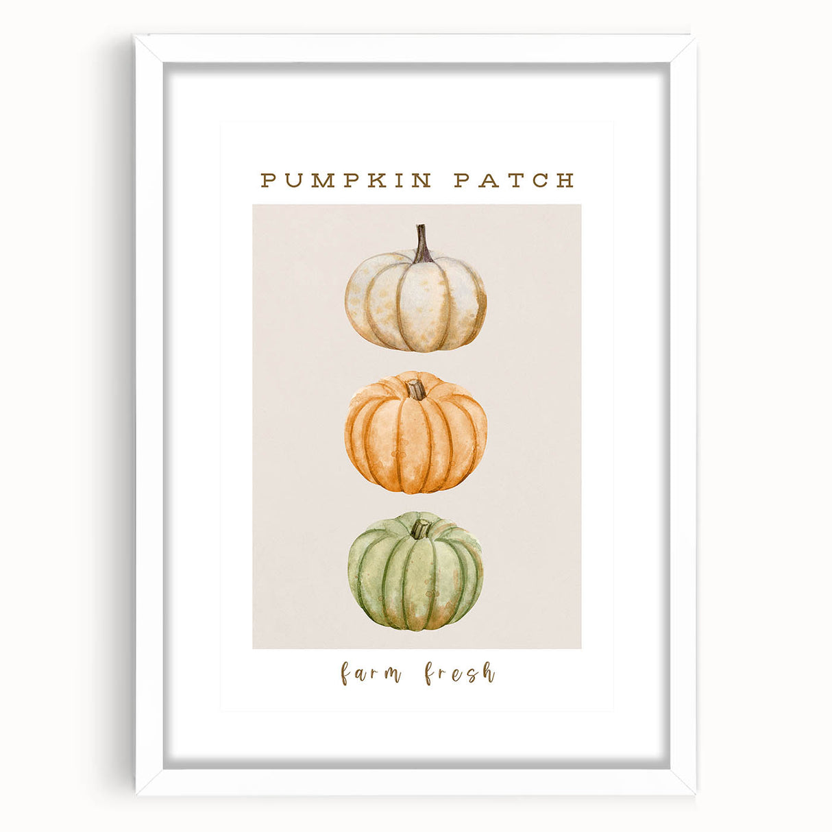 Abstract art print depicting fall foliage in orange and red tones on a white framed canvas, suited for dining room decor.
