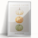 Art deco poster featuring a stylized fall scene in muted orange and brown tones, framed in white acrylic.