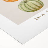 Art deco poster featuring an autumnal scene with warm orange and brown tones on a rolled canvas.