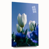 Large abstract wall art on acrylic glass depicting vibrant spring colors, suitable for bedroom or dining room decor.