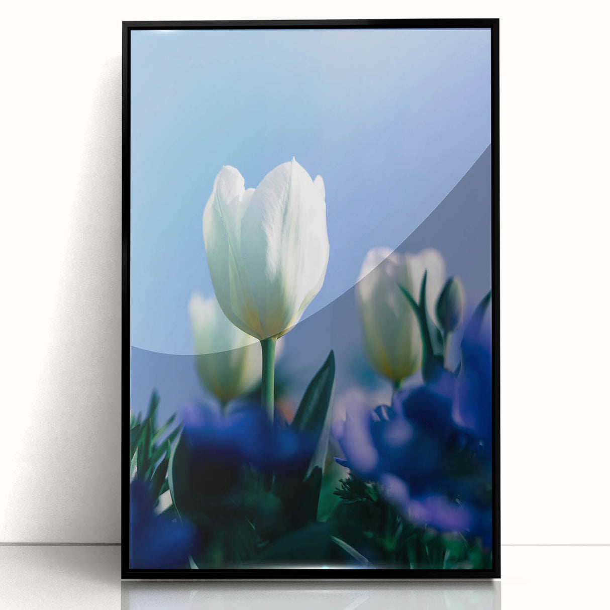 Large abstract wall art depicting spring themes in vibrant greens and yellows on a framed acrylic panel.