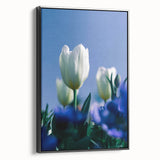 Black and white framed canvas depicting a vintage-style landscape painting, ideal for bedroom decor.