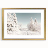 Extra large abstract art print in gold frame with textured white and blue brush strokes, ideal for living room decor.