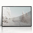 Large abstract wall art featuring winter theme in muted blue and white tones on framed acrylic.