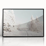 Large abstract wall art featuring winter theme in muted blue and white tones on framed acrylic.