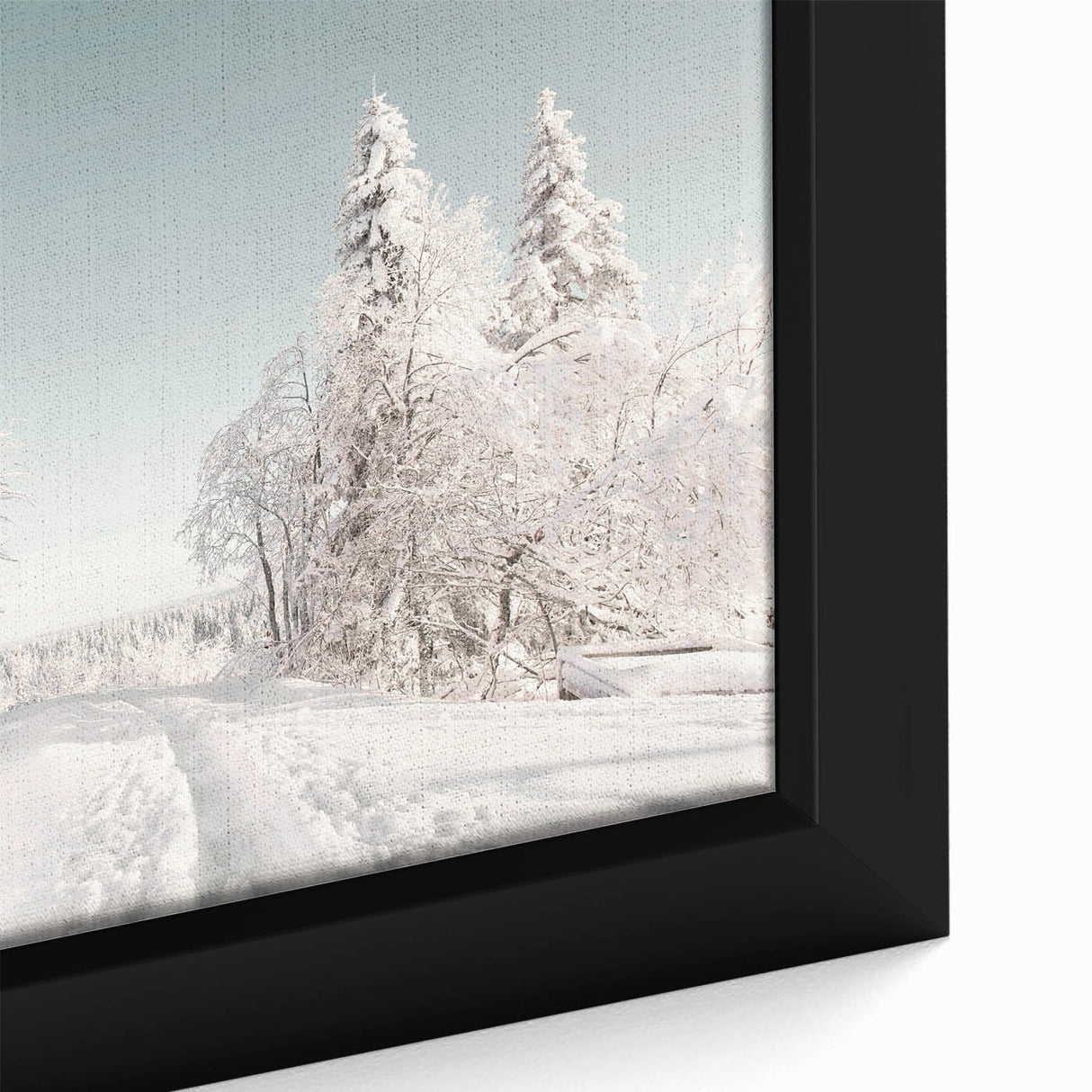 Extra large framed canvas featuring a textured winter scene in black with colorful accents, ideal for living room decor.