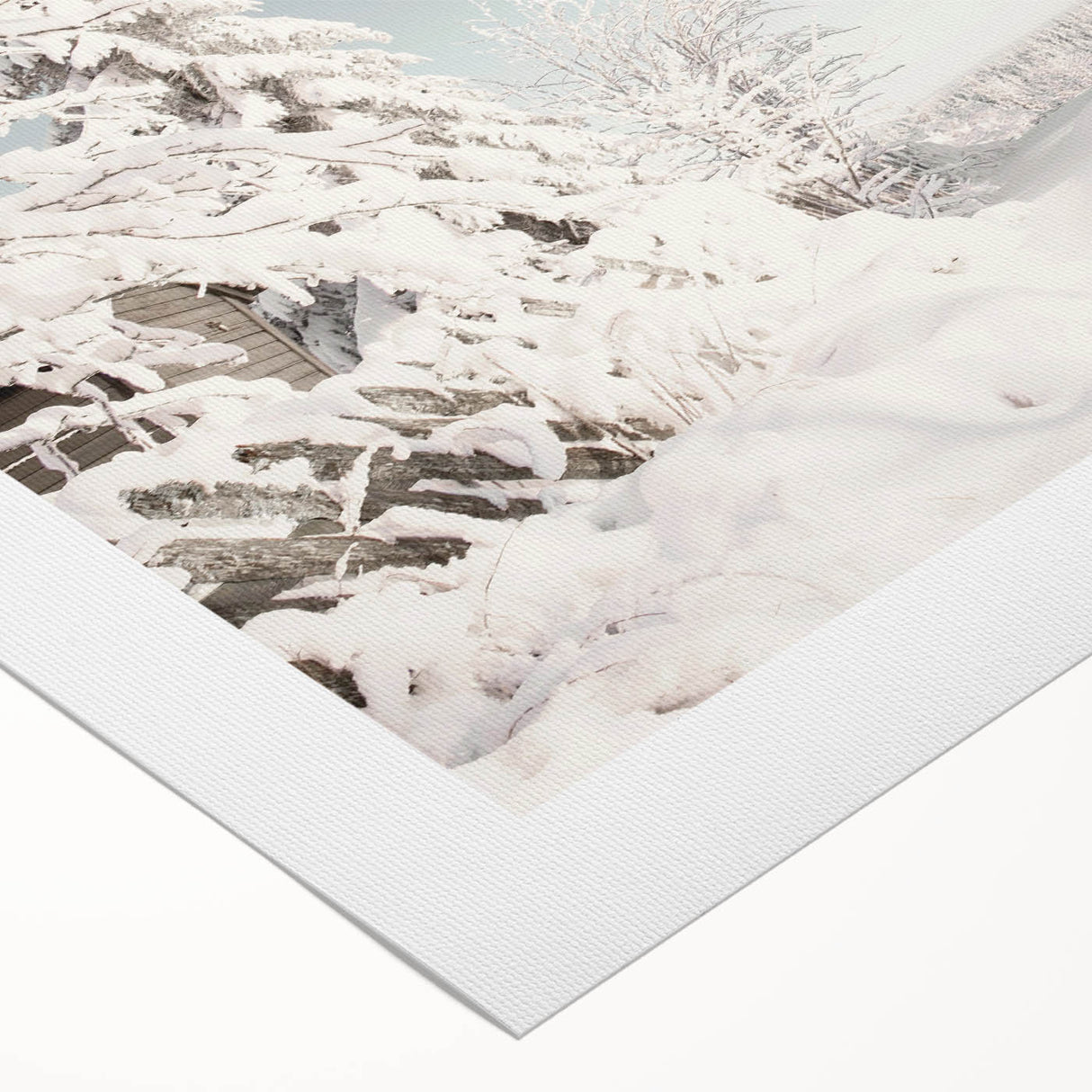 Art deco poster featuring a stylized winter scene in cool blue and white tones, printed on rolled canvas.