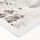 Art deco poster featuring a stylized winter scene in cool blue and white tones, printed on rolled canvas.