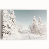 Winter scene in black and white on large stretched canvas, ideal for kitchen wall art.