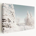 Winter-themed abstract painting on stretched canvas, featuring cool blue and white tones, ideal for kitchen wall art.
