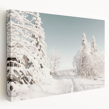 Winter-themed abstract painting on stretched canvas, featuring cool blue and white tones, ideal for kitchen wall art.