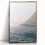 Large art print of a mid-century modernist abstract design in gold and white tones on acrylic.