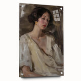 Abstract figurative acrylic artwork displayed from the side, showcasing vibrant colors and intricate details, pinned to a clean white background, perfect for modern decor.