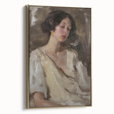 Framed abstract figurative canvas art piece with a gold finish, showcasing dynamic shapes and colors, perfect for modern home decor and artistic expression.