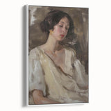 Abstract figurative wall art canvas in a white frame, showcasing dynamic shapes and colors in a modern design. Perfect for contemporary home decor.