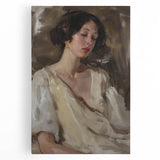 Abstract figurative stretched canvas art piece showcasing vibrant colors and dynamic shapes, ideal for modern home decor, displayed against a neutral background.