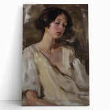 Abstract figurative stretched canvas art featuring bold colors and fluid shapes, leaning against a neutral wall, ideal for modern home decor.