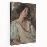 Abstract figurative stretched canvas artwork showcasing vibrant colors and dynamic shapes in a side view, perfect for modern home decor.