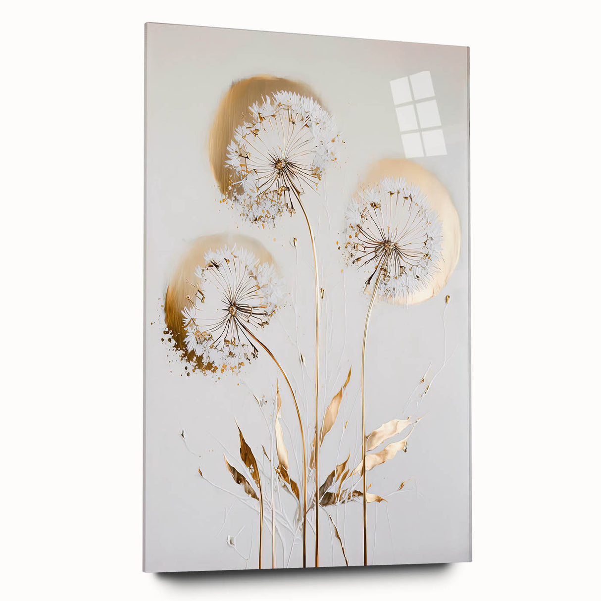 Abstract floral acrylic glass artwork displaying vibrant colors and intricate patterns, viewed from the side, highlighting its sleek, modern design ideal for contemporary decor.