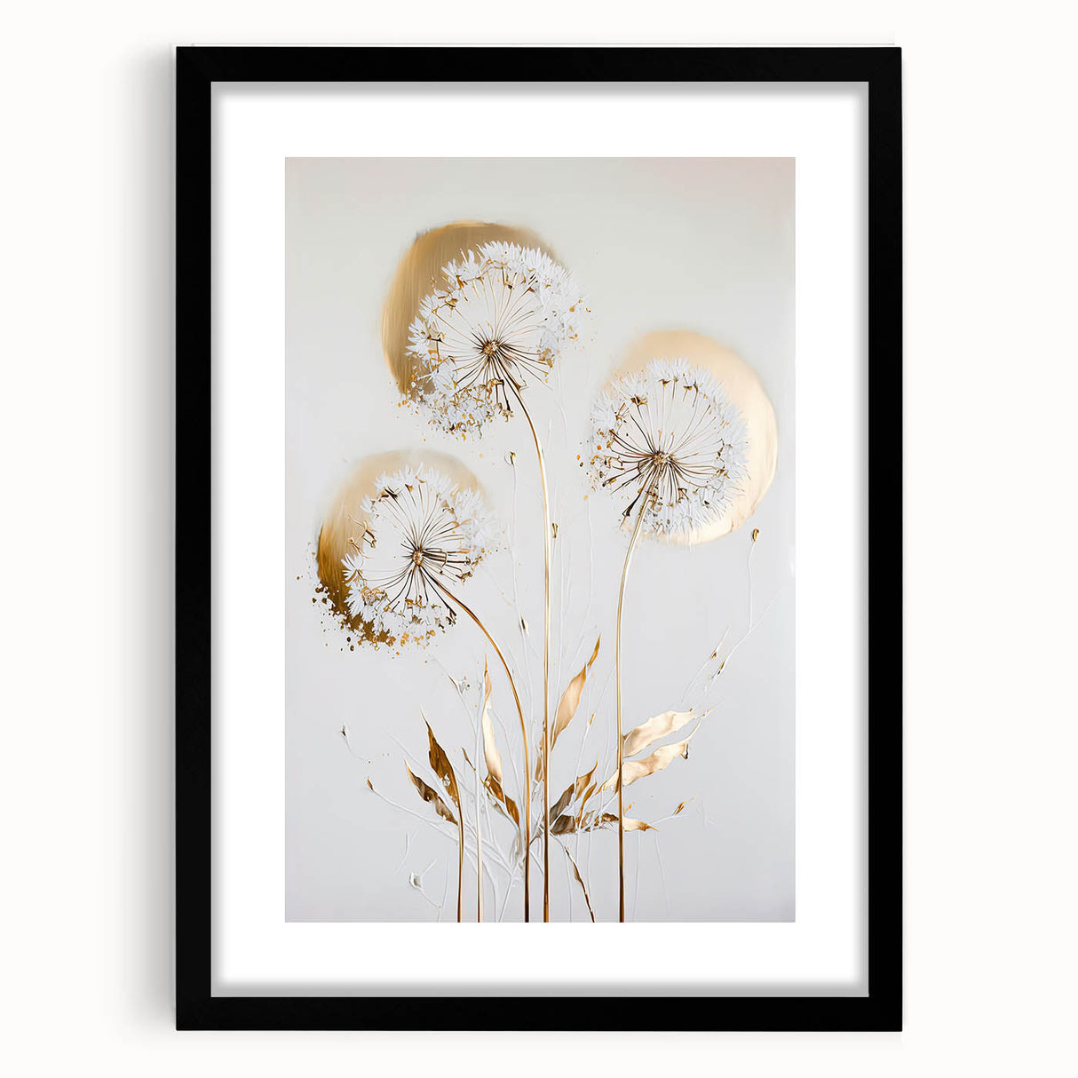 Abstract floral artwork framed in black, showcasing vibrant colors and intricate designs, perfect for modern home decor. Features a mat for enhanced presentation.