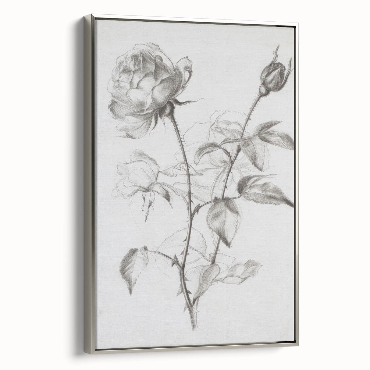 Framed canvas artwork showcasing vibrant abstract florals in a silver frame, highlighting rich colors and intricate details, ideal for modern decor.