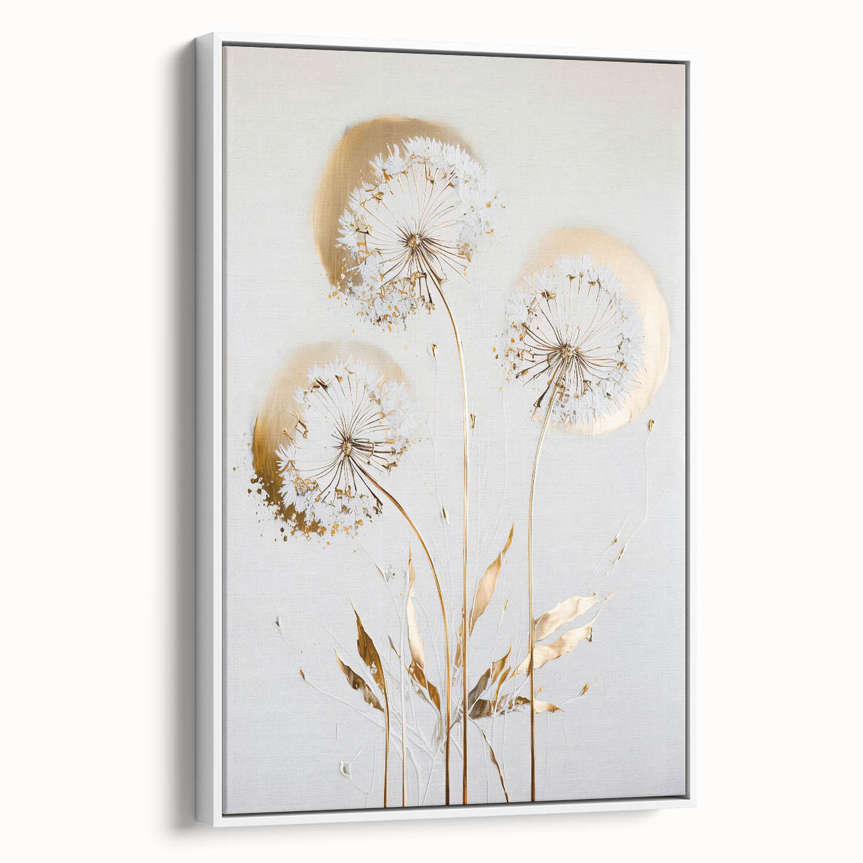 Framed canvas artwork showcasing an abstract floral design in vibrant colors against a white background, presented from a side view to highlight depth and texture. Perfect for modern home decor, this piece adds a touch of elegance and creativity to any room.