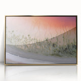 Framed acrylic artwork showcasing an abstract landscape in gold and earth tones, perfect for modern home decor, adding elegance and sophistication to any space.