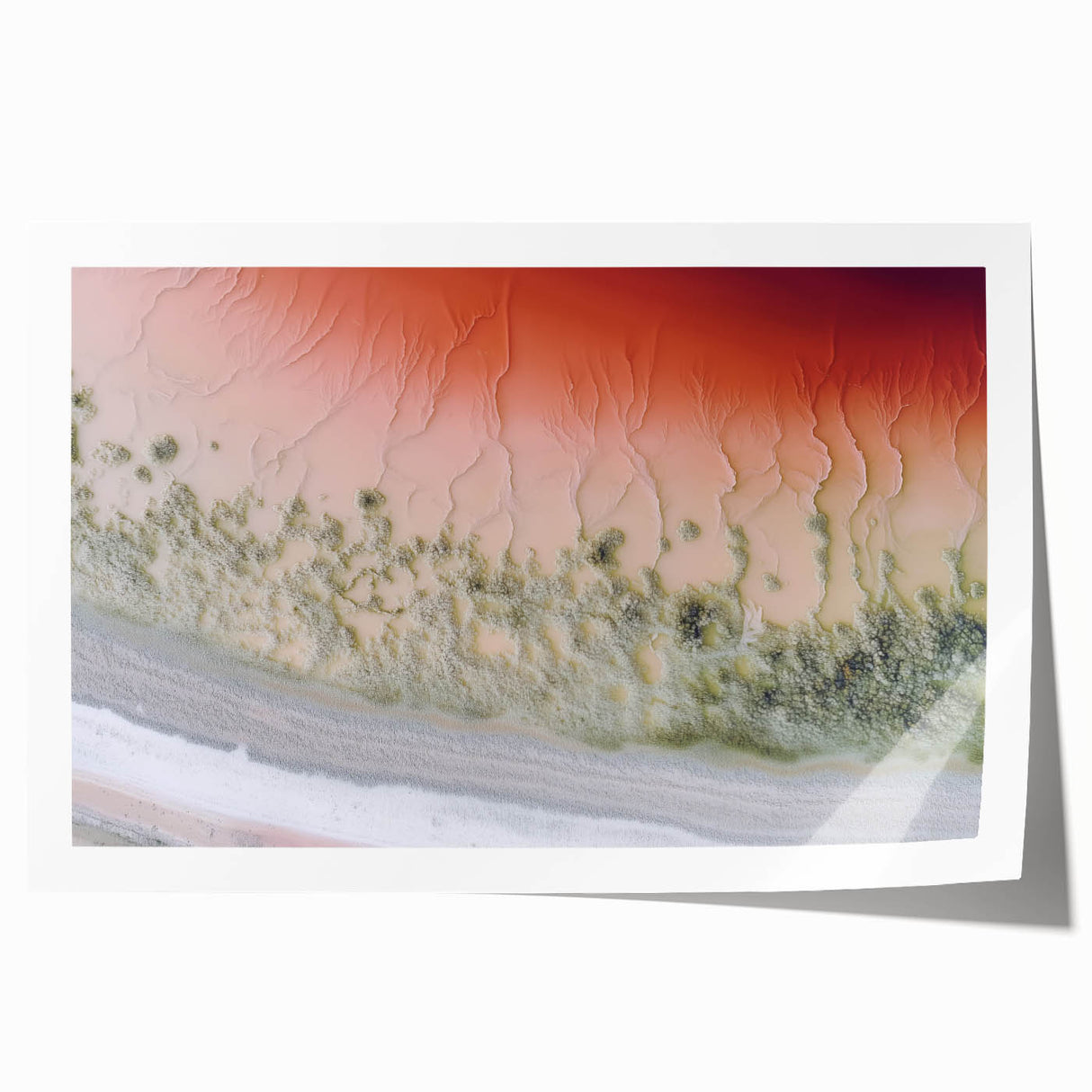 Abstract landscape rolled print showcasing vibrant hues of blue and orange, depicting a serene sunset over rolling hills, elegantly packaged in a protective cardboard tube. Perfect for modern home decor.