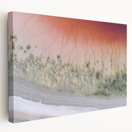 Abstract landscape stretched canvas showcasing a vibrant blend of colors, featuring rolling hills and a serene sky, ideal for modern home decor. The side view highlights the gallery-wrapped edges, enhancing its artistic appeal and presentation.