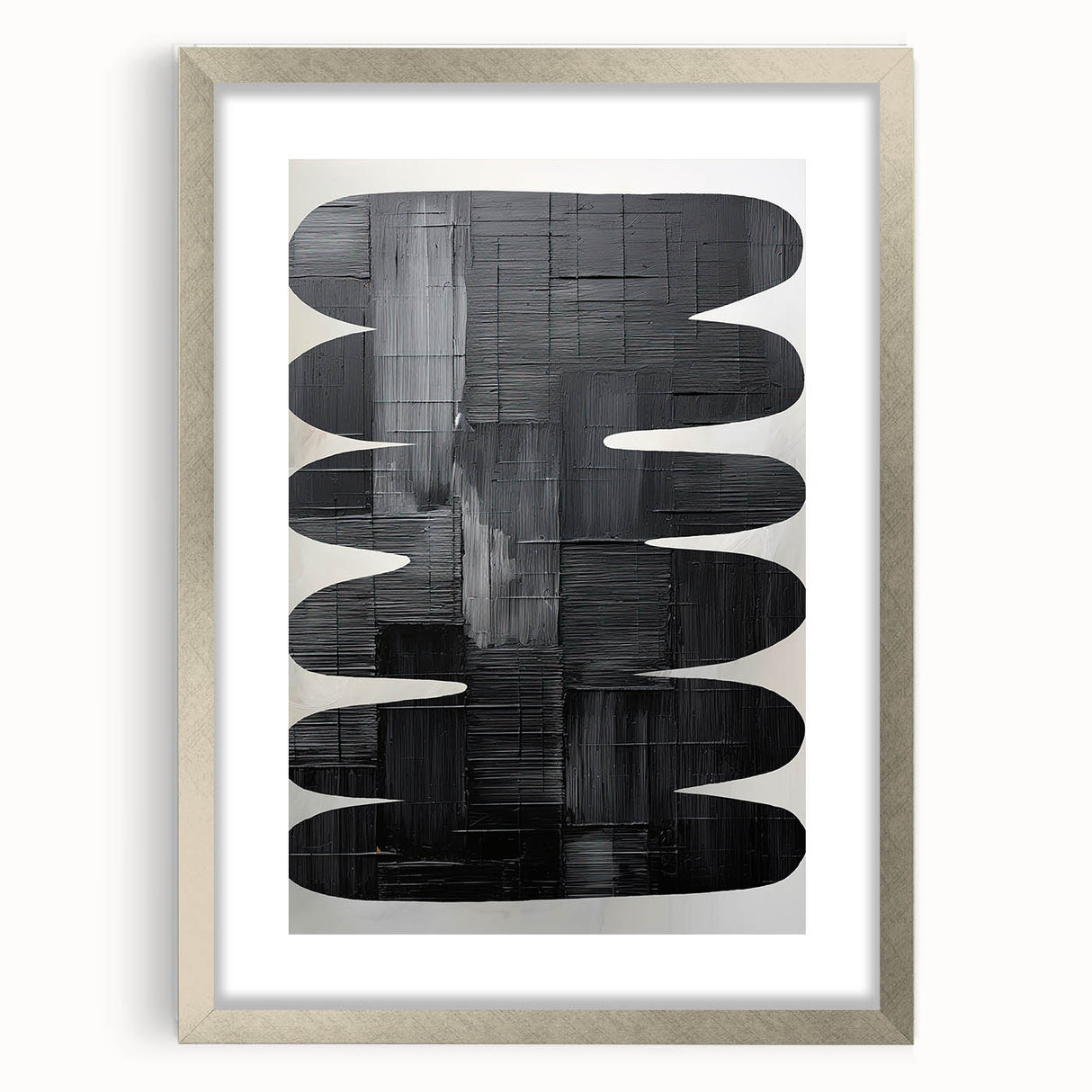 Abstract minimalist wall art framed in silver, showcasing geometric shapes in soft pastel colors, ideal for modern home decor and stylish interiors.
