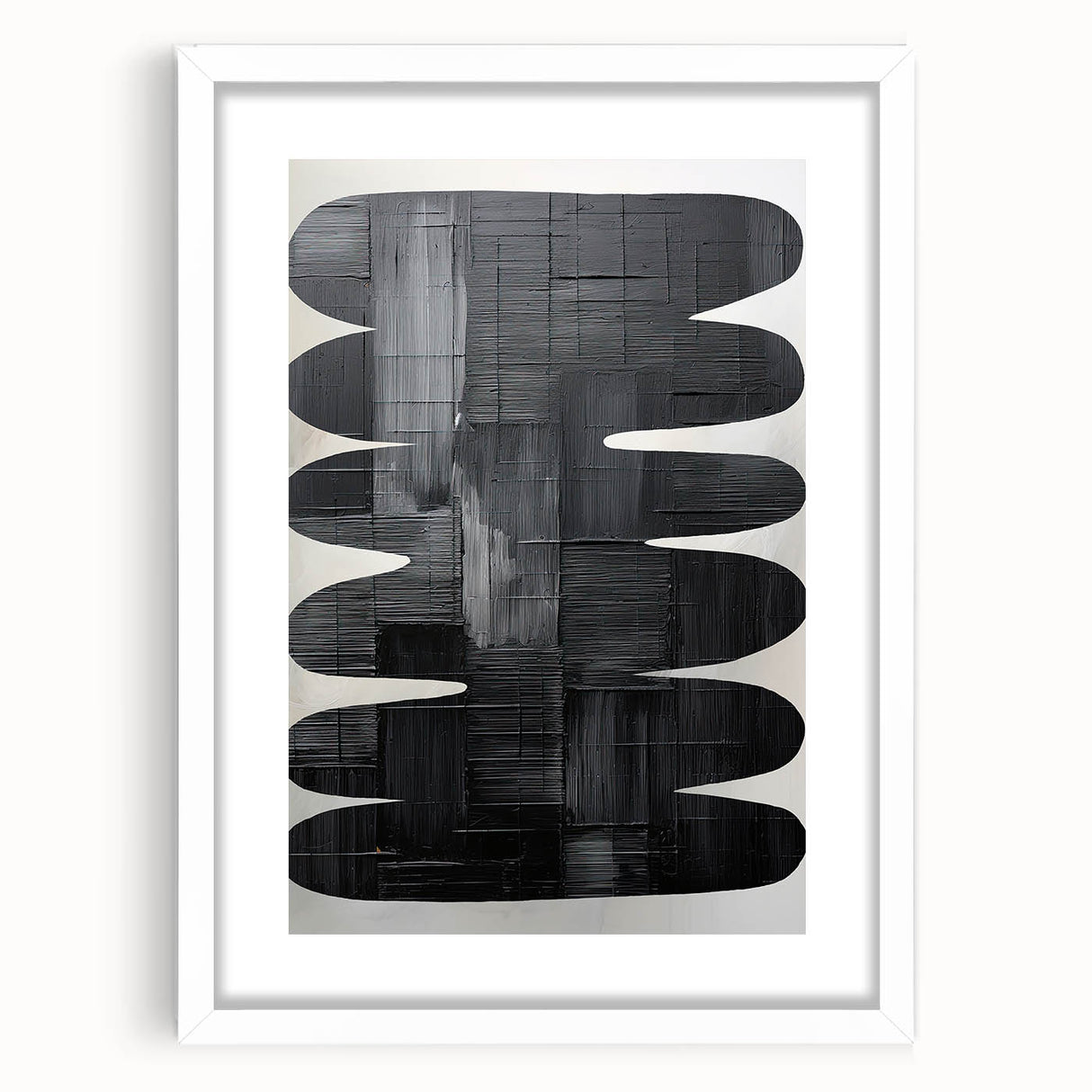 Abstract minimalist wall art in a white frame with a mat, showcasing a modern design that enhances contemporary decor, perfect for home or office settings.