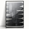 Abstract minimalist wall art framed in black acrylic, showcasing a modern design with geometric shapes and muted colors, ideal for contemporary decor.